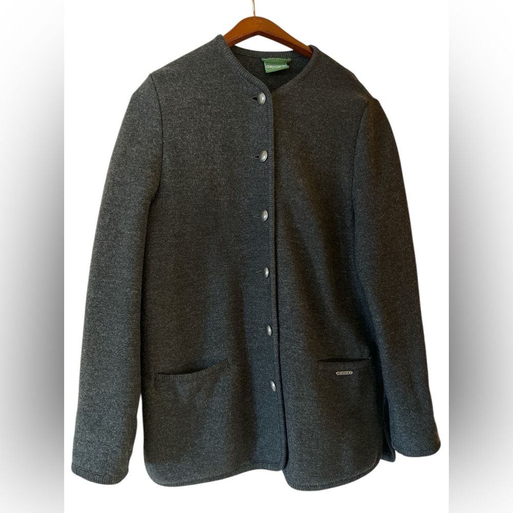 Geiger Austrian Boiled Wool Jacket Cardigan Gray EU 42 Loden Style